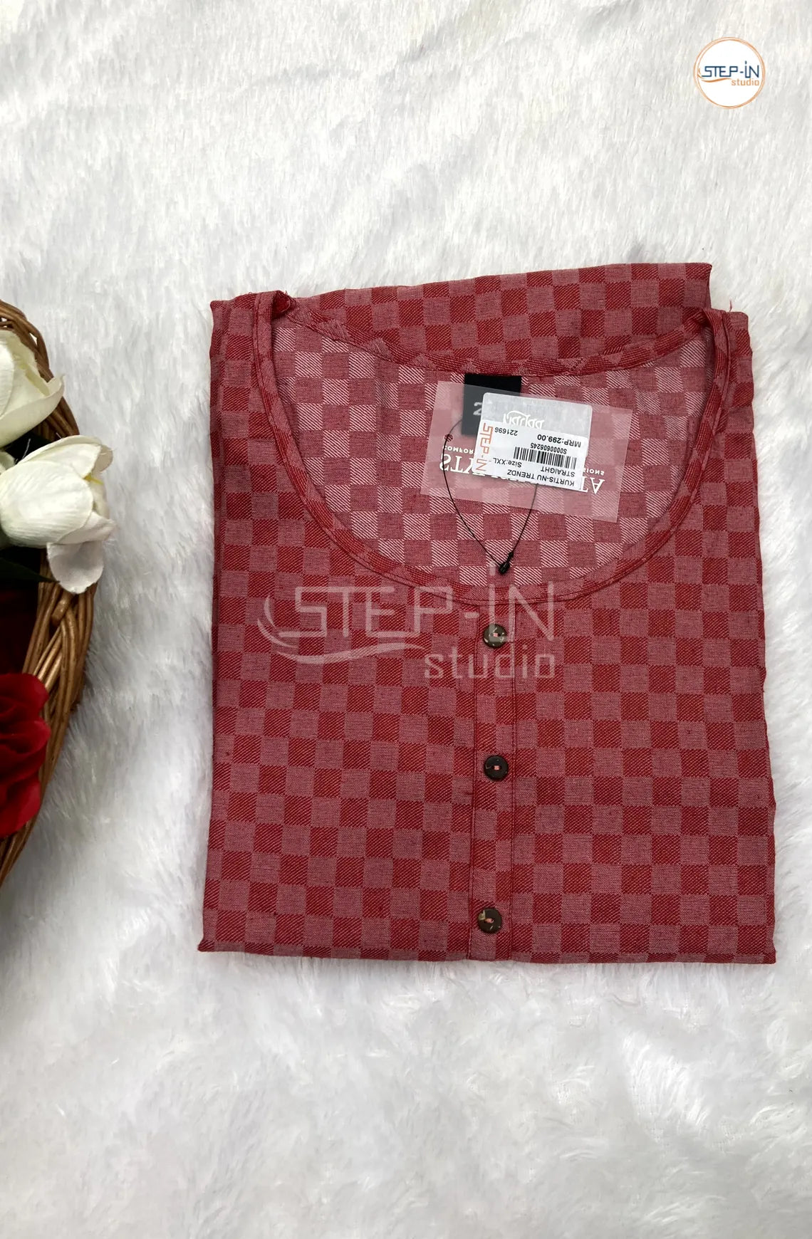 Mini Checked Cotton Top - Red