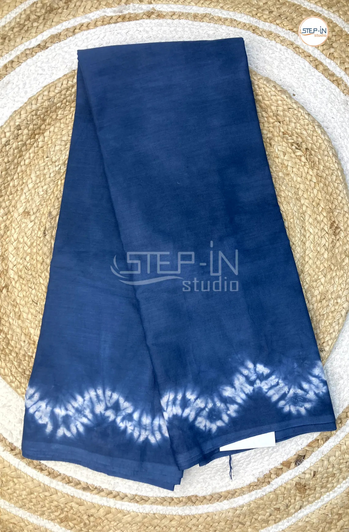 Mul Cotton Saree With Shibori Printed - Blue & White