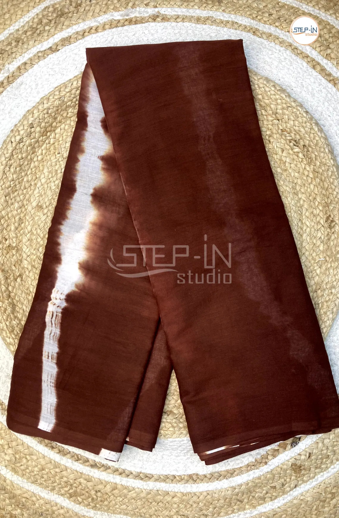Mul Cotton Saree With Shibori Printed - Coffe Brown