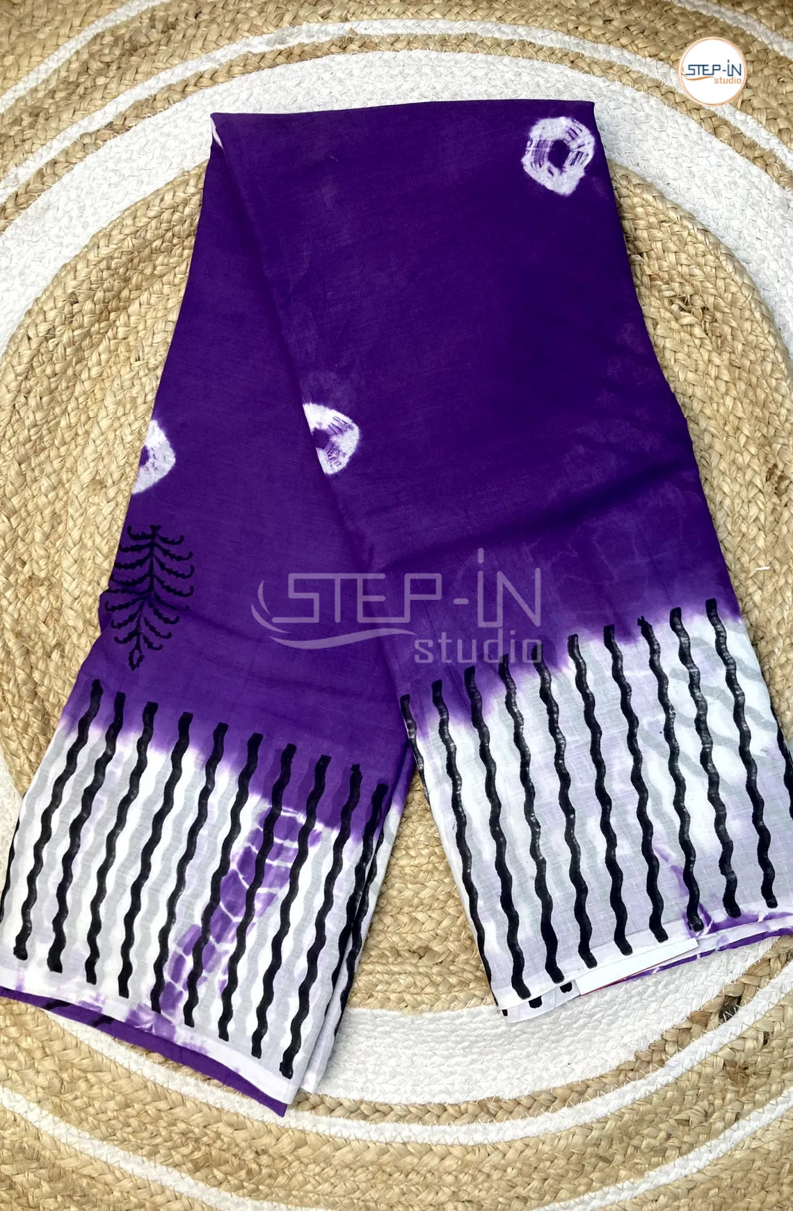 Mul Cotton Saree With Shibori Printed - Lavender