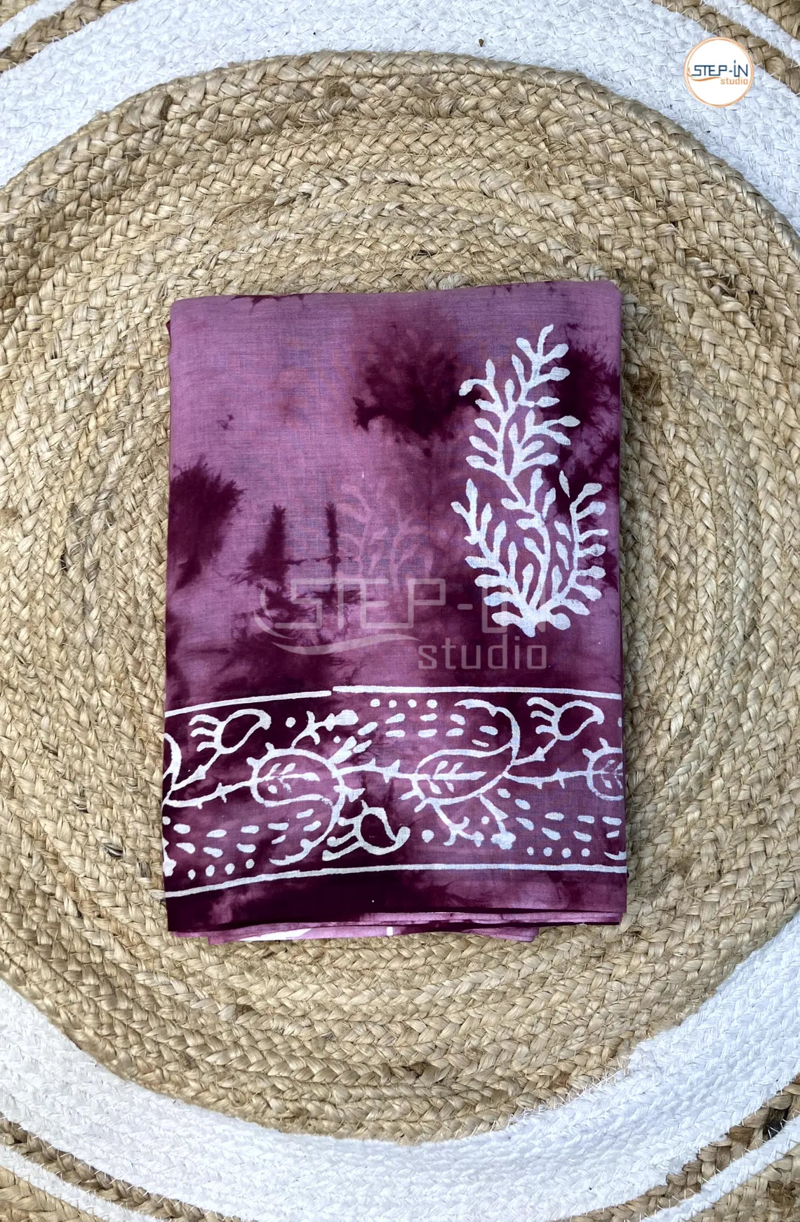 Mul Cotton Saree With Shibori Printed - Maroon