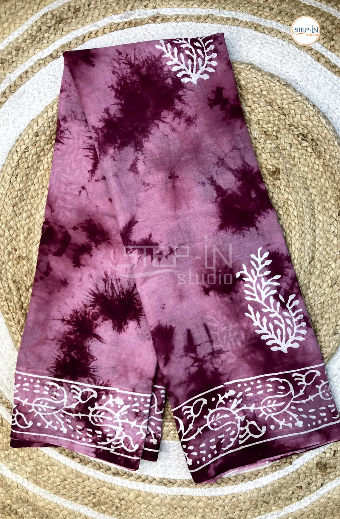 Mul Cotton Saree With Shibori Printed - Maroon