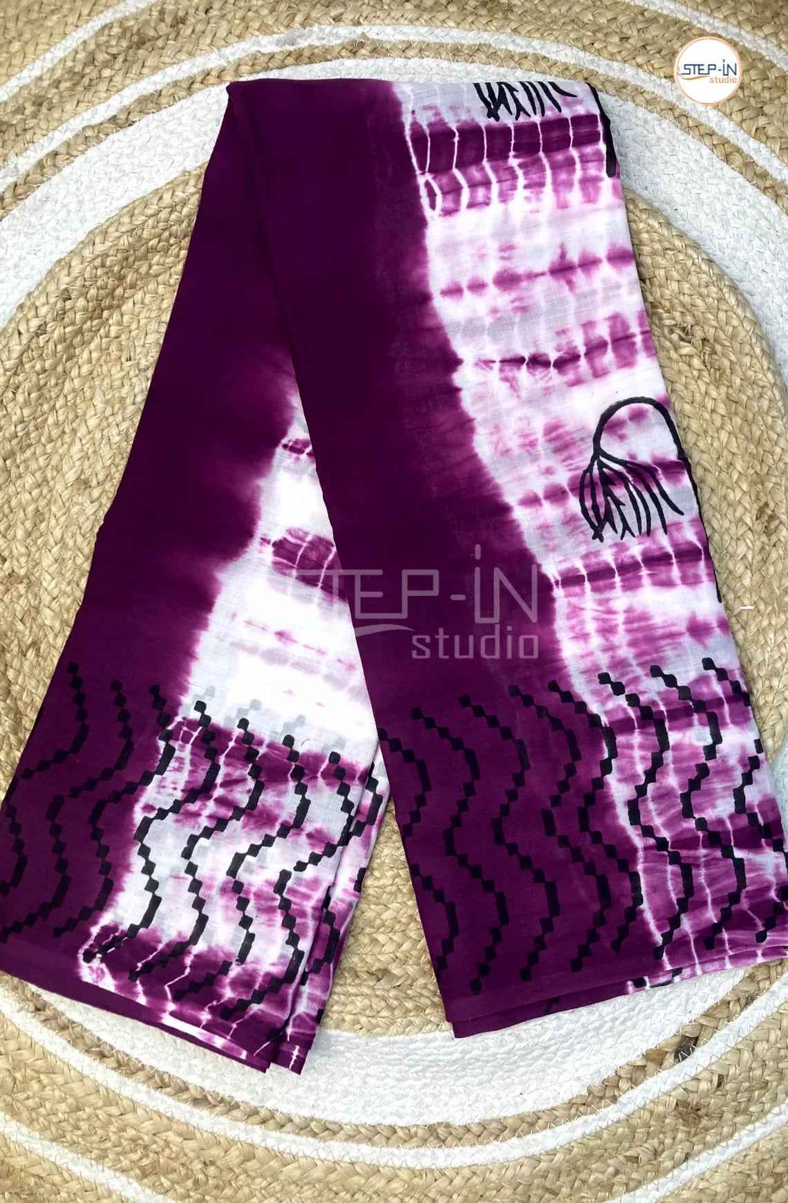 Mul Cotton Saree With Shibori Printed - Purple