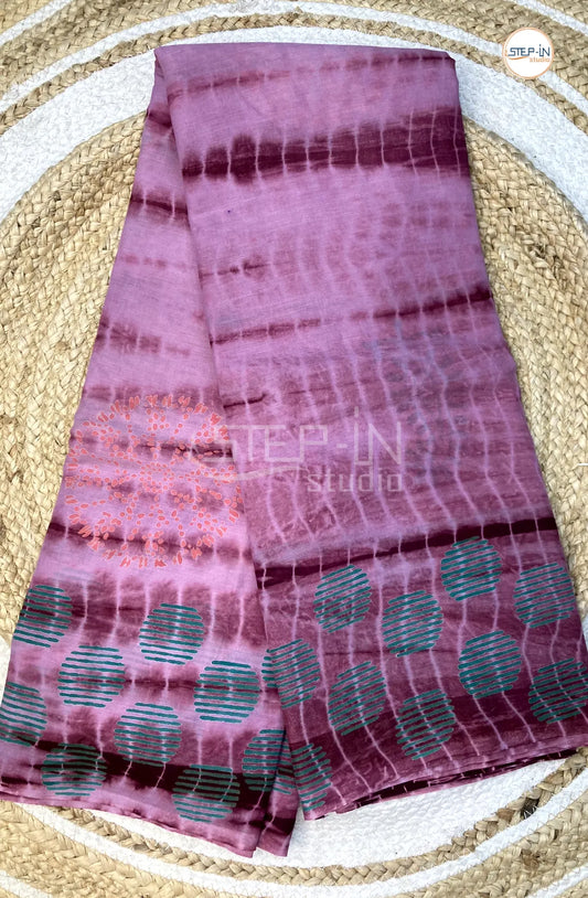 Mul Cotton Saree With Shibori Printed - Wine