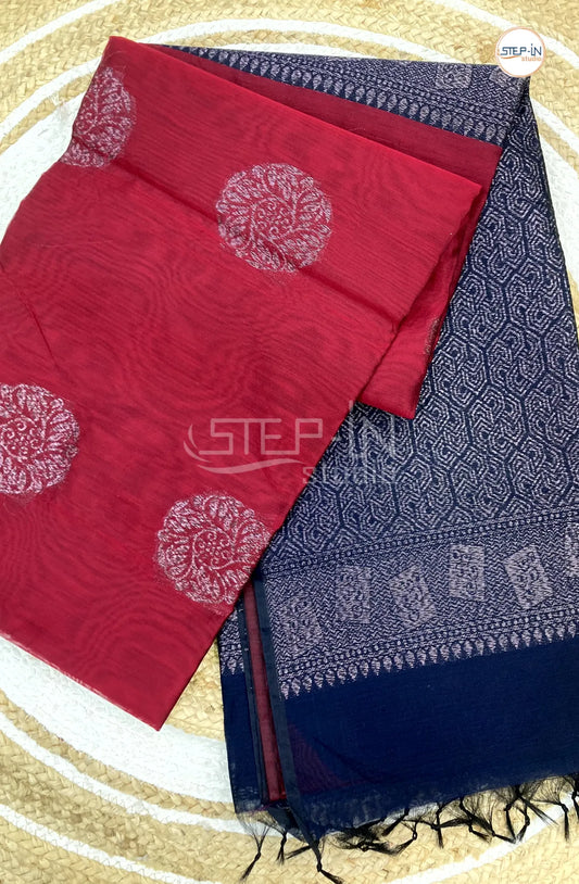 Neem Zari Silk Cotton Saree - Pink with Blue