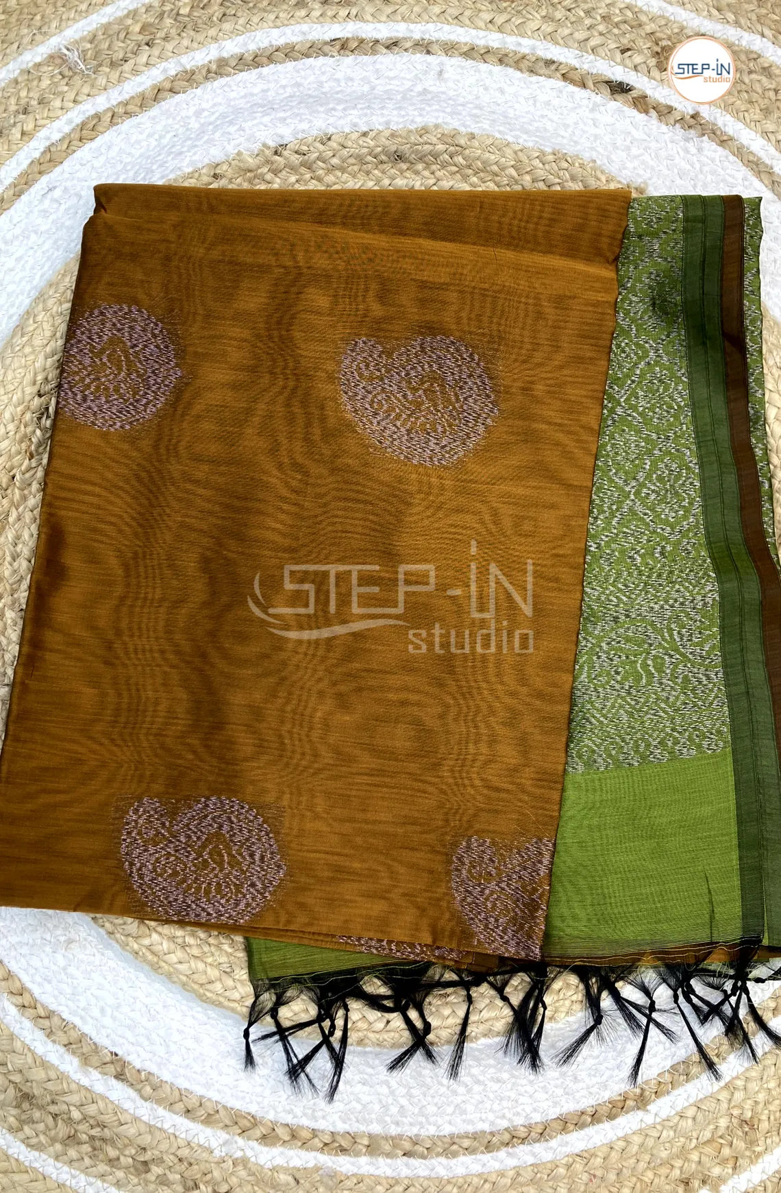 Neem Zari Silk Cotton Saree - Yellow with Green