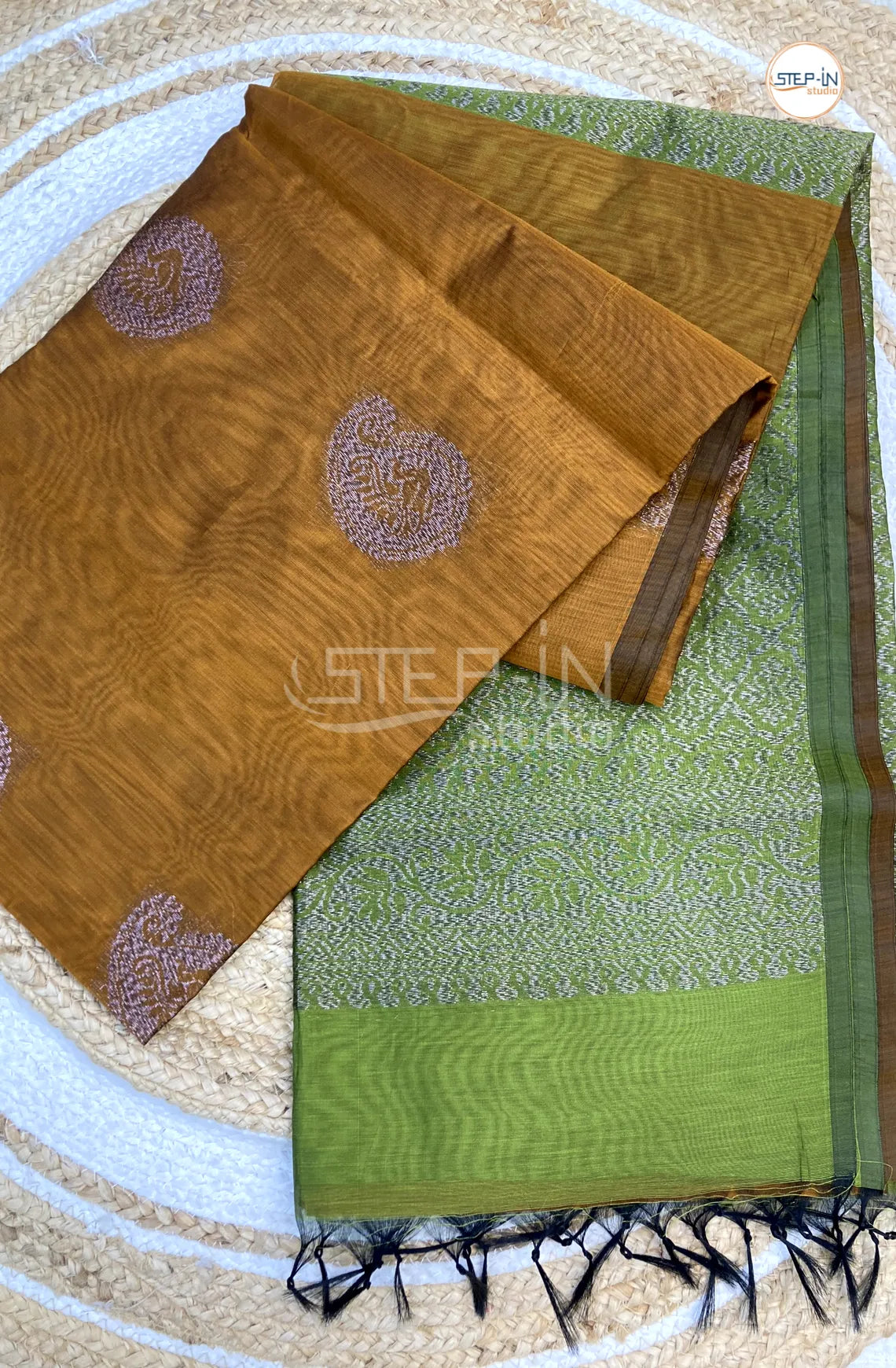 Neem Zari Silk Cotton Saree - Yellow with Green