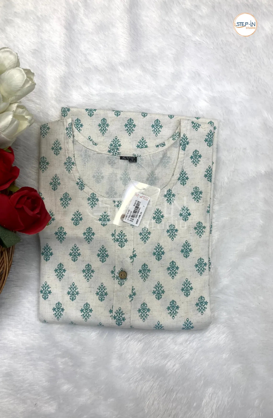 Paisley Like Printed Cotton Top - White