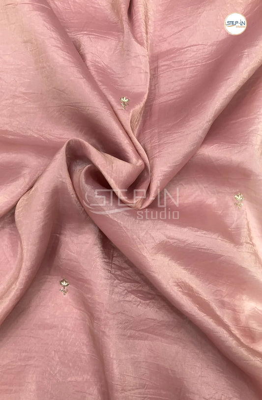 Pink Tissu Saree With Jamki Border and Pallu & Printed Blouse