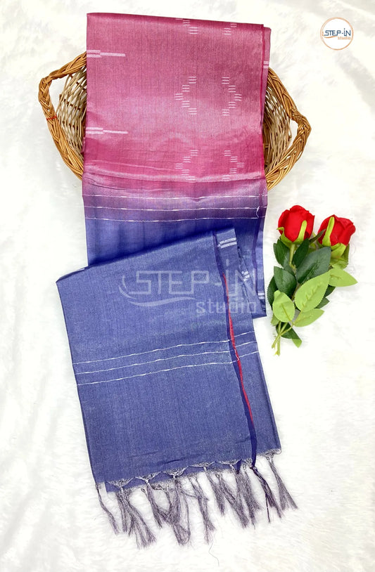 Pink & Blue Ikat design Saree With Ikat Design Contrast Pallu & Blouse