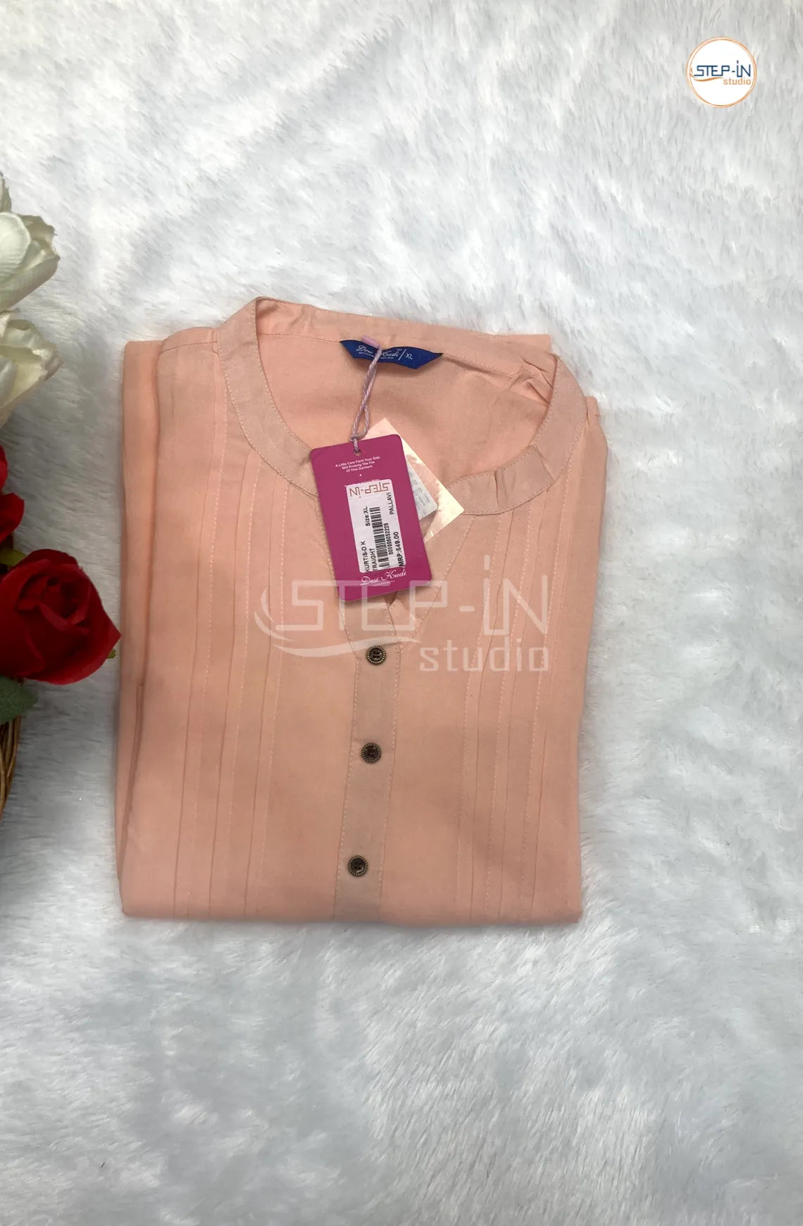 Plain Color Mandarin Collor Top - Petal Peach