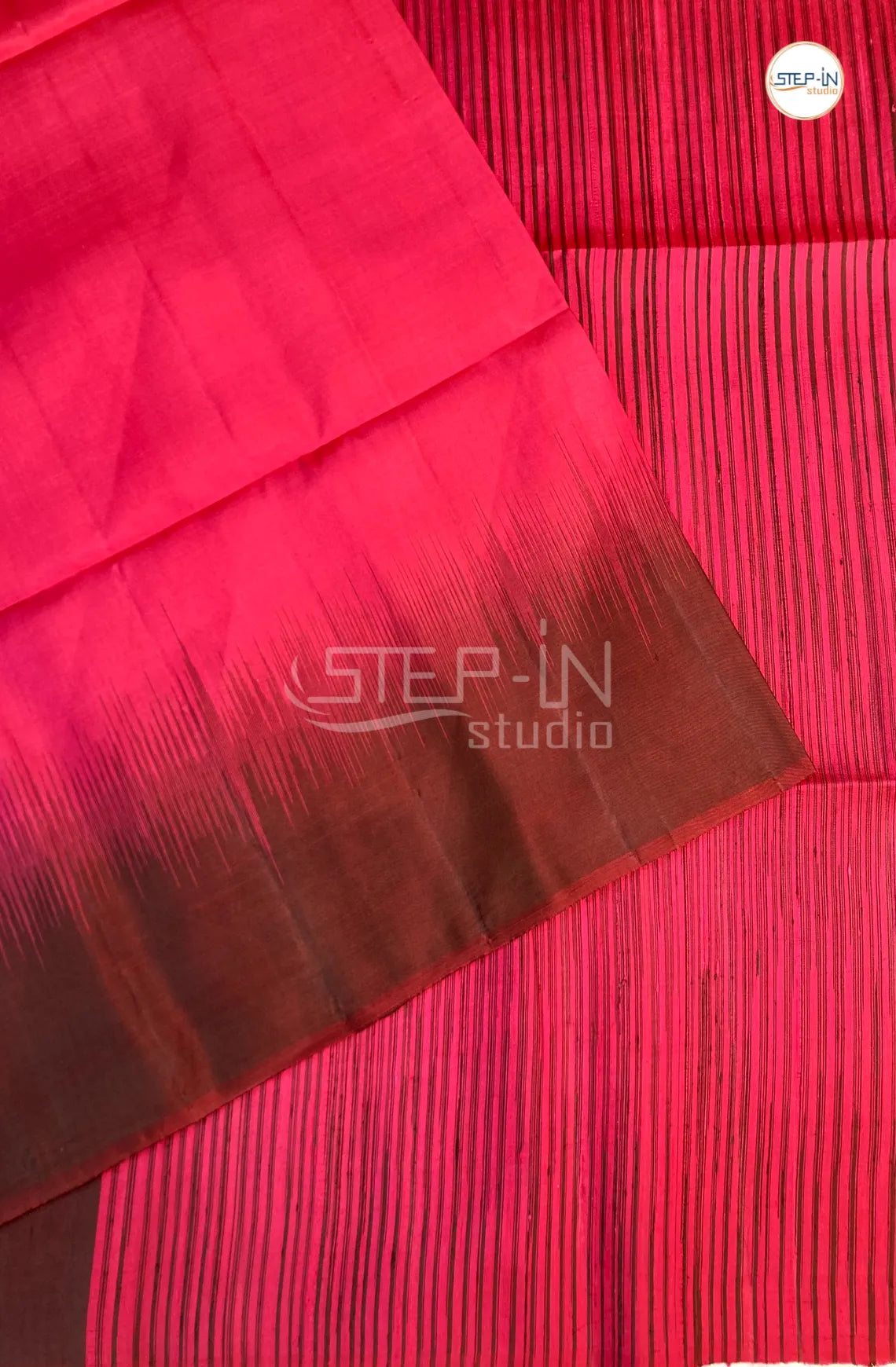 Plain Raw Soft Silk Saree With Contrast Boluse and Pallu - Pink & Brown
