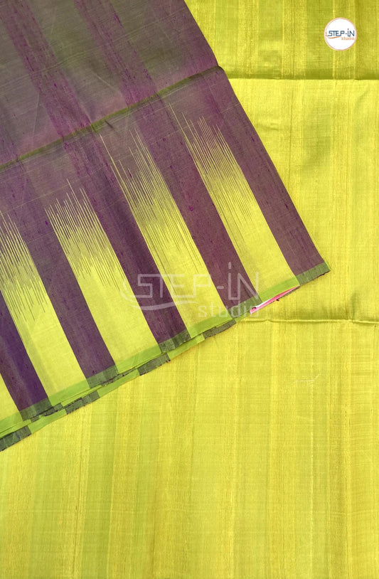 Plain Raw Soft Silk Saree With Contrast Boluse and Pallu - Yellow & Maroon