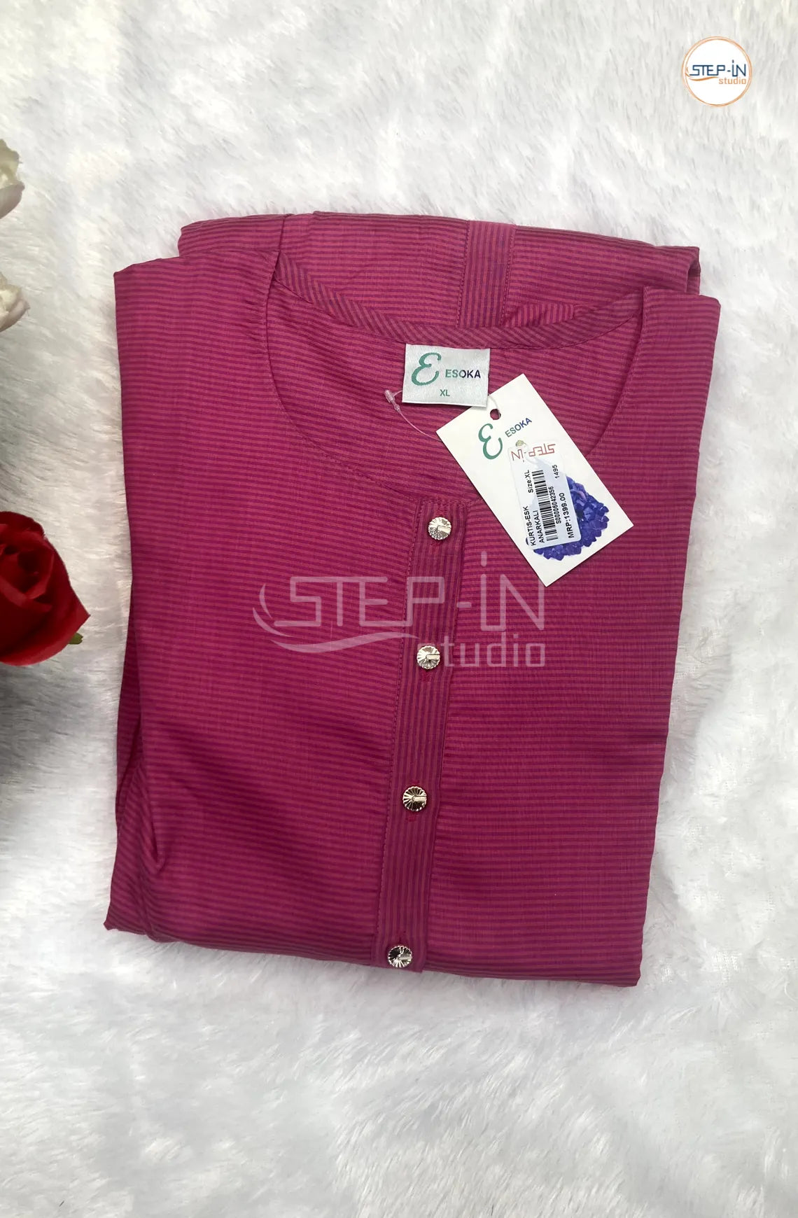 Plain Striped Cotton Top - Dark Pink