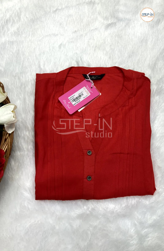 Plain  Mandarin Collar Top - Red