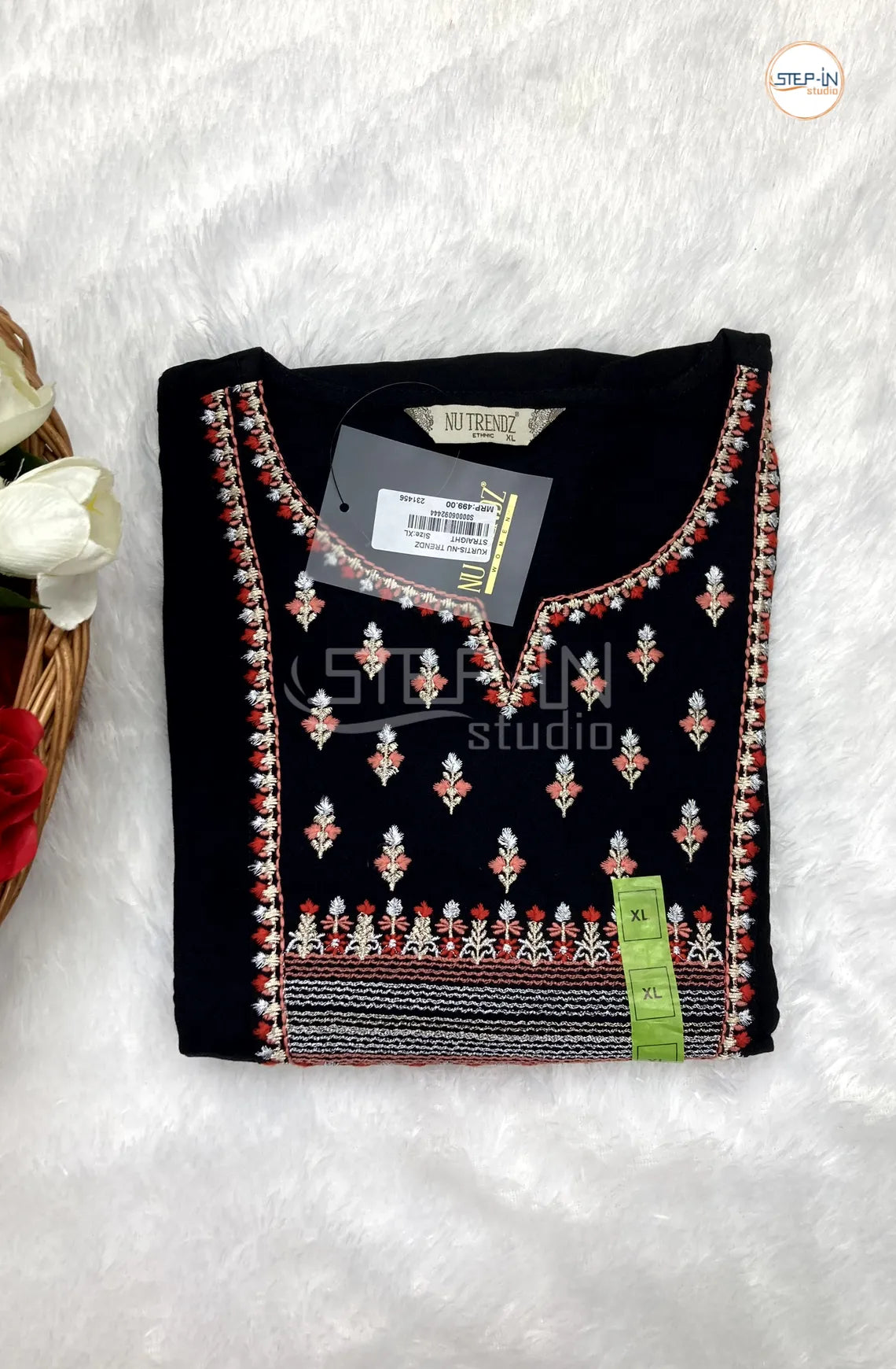 Plan Neck Design Cotton Top - Black & Red