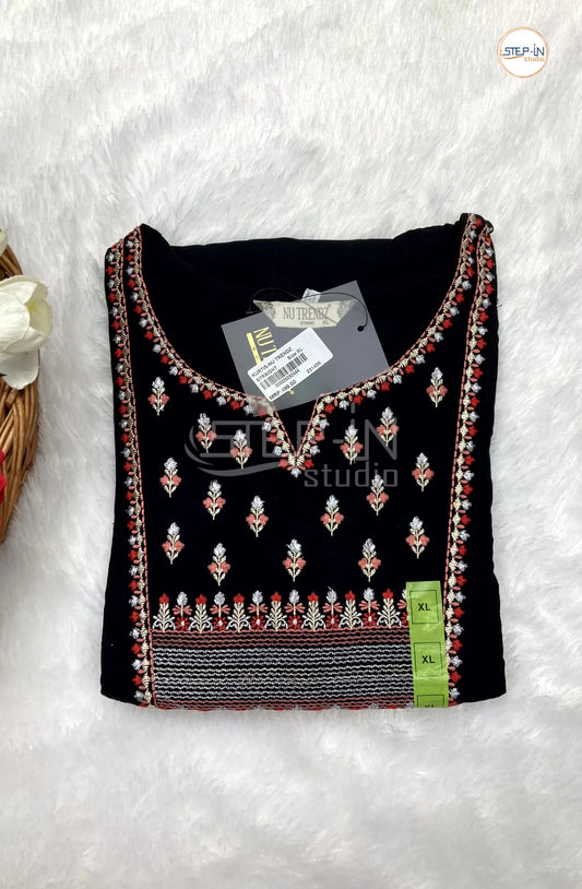 Plan Neck Design Cotton Top - Black & Silver