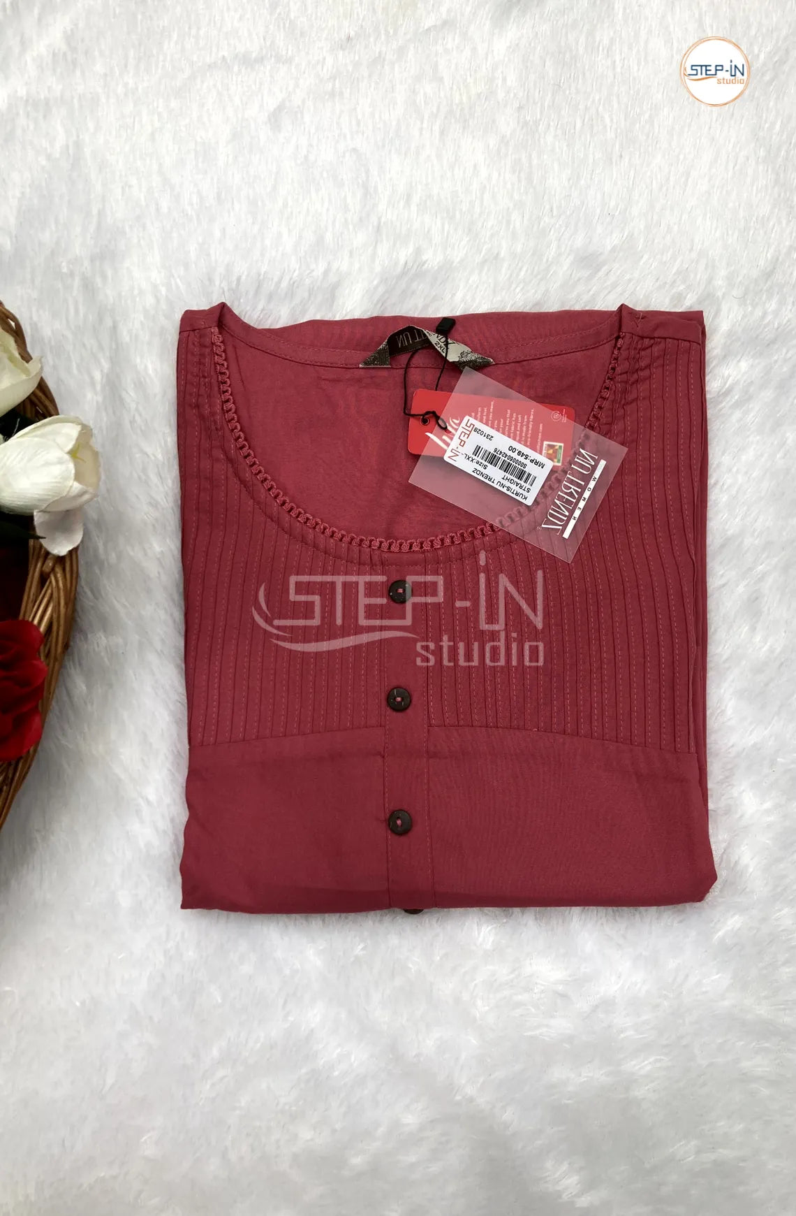 Plan Neck Design Top - Coral Pink