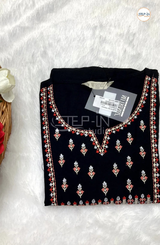 Plan Neck Embroiderd Top - Black & silver