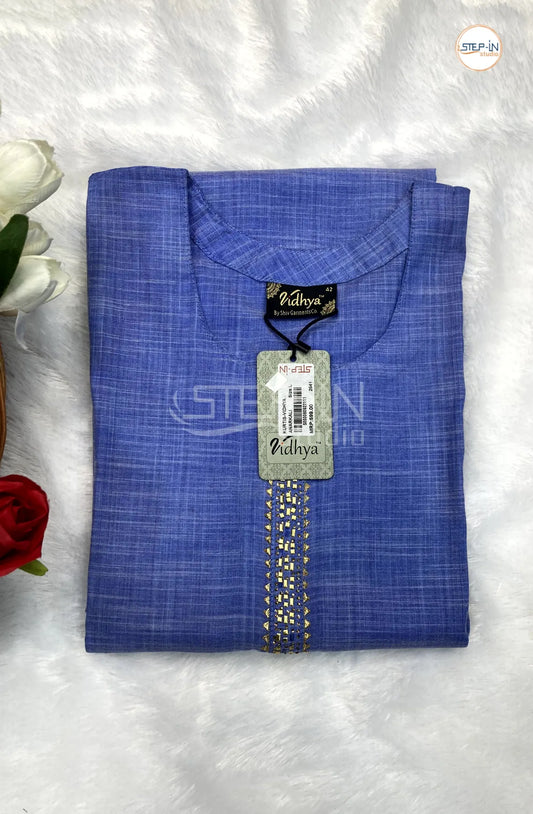 Plan Neck Stone Cotton Top - Batik Blue