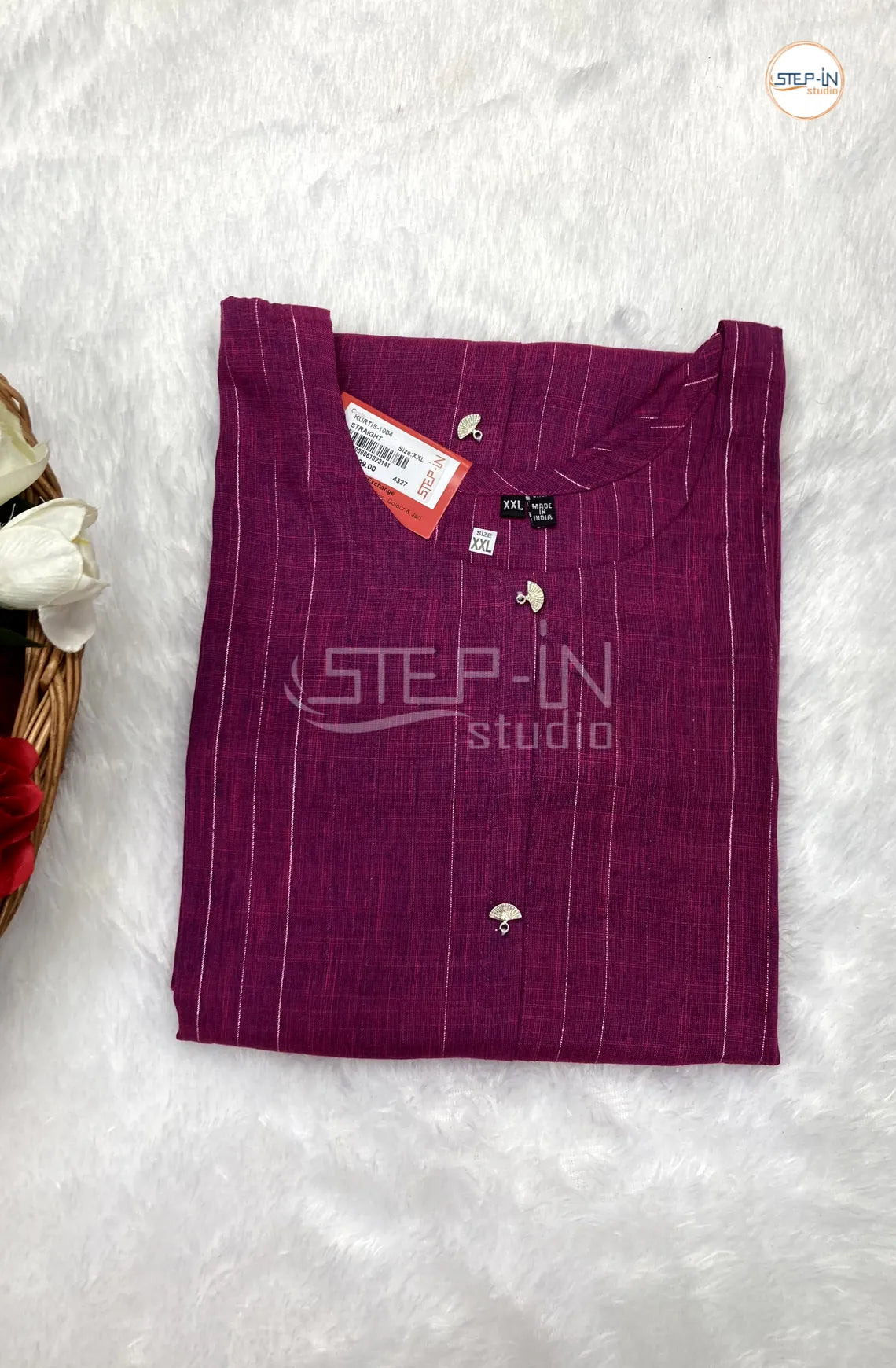 Plan Striped Cotton Top - Dark Pink