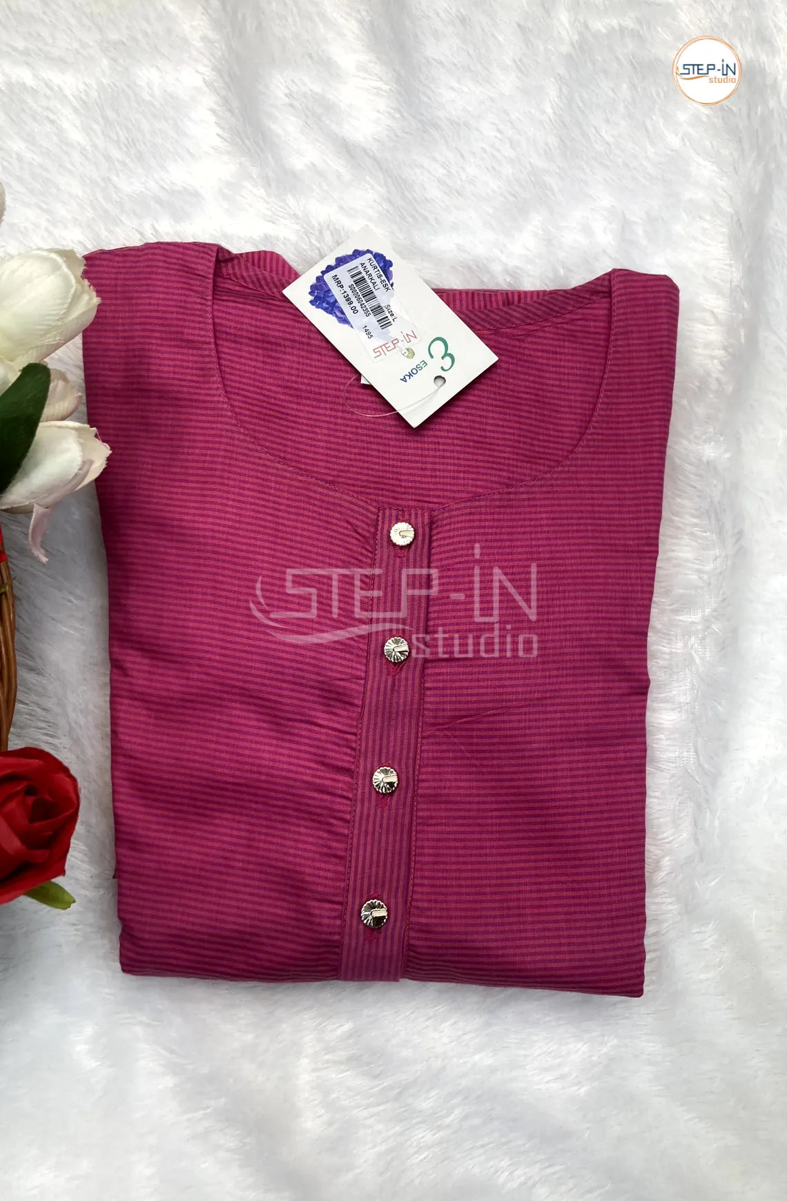 Plan Striped Cotton Top - Dark Pink