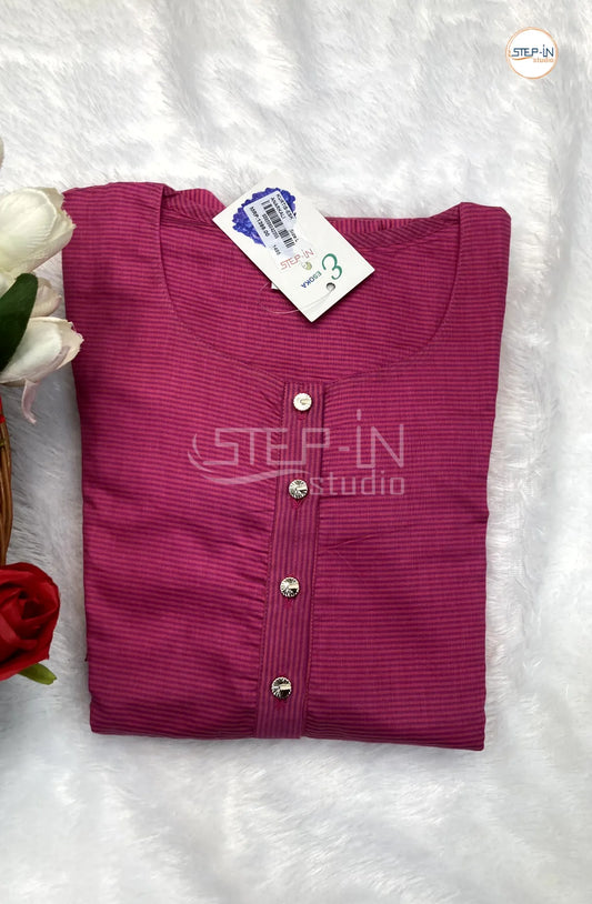 Plan Striped Cotton Top - Dark Pink