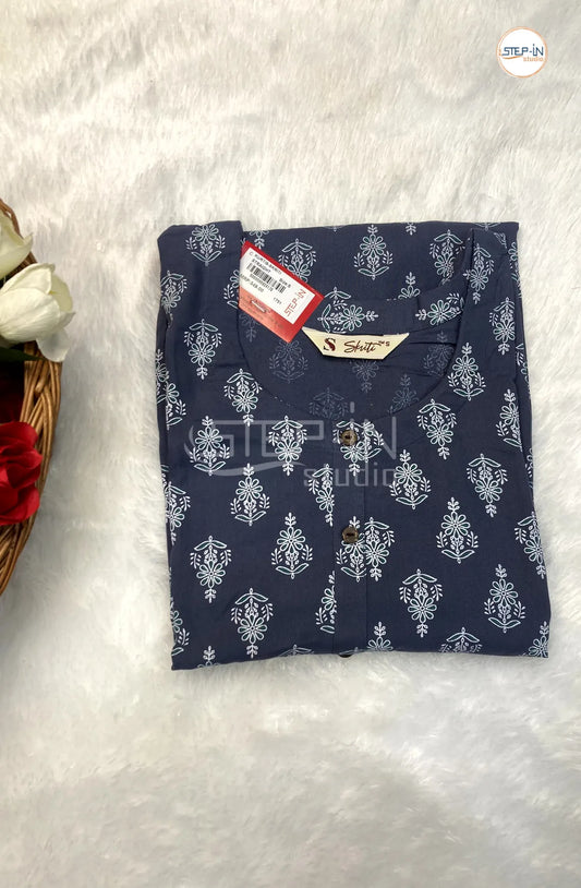 Printed Cotton Top-Blue