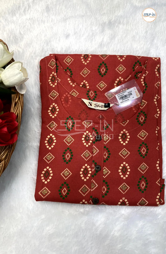 Printed Cotton Top - Brick Red