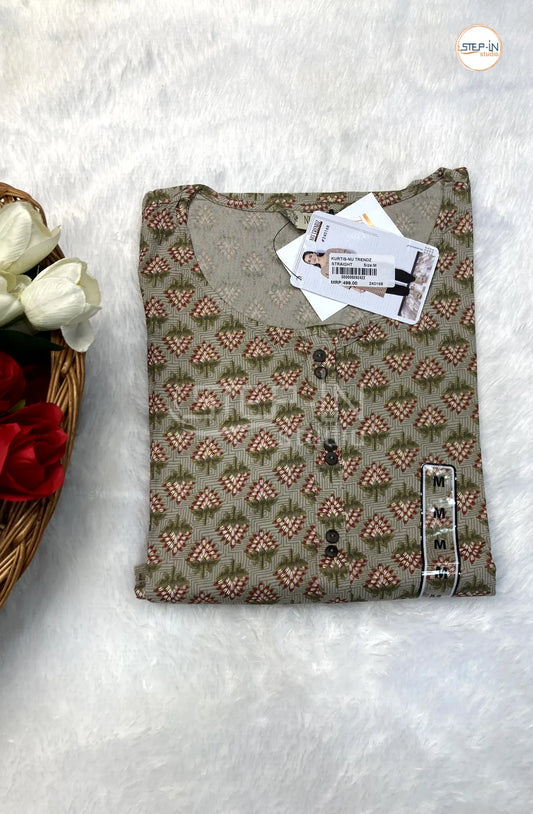 Printed Cotton Top - Dark Grey