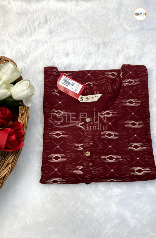 Printed Cotton Top - Dark Marron