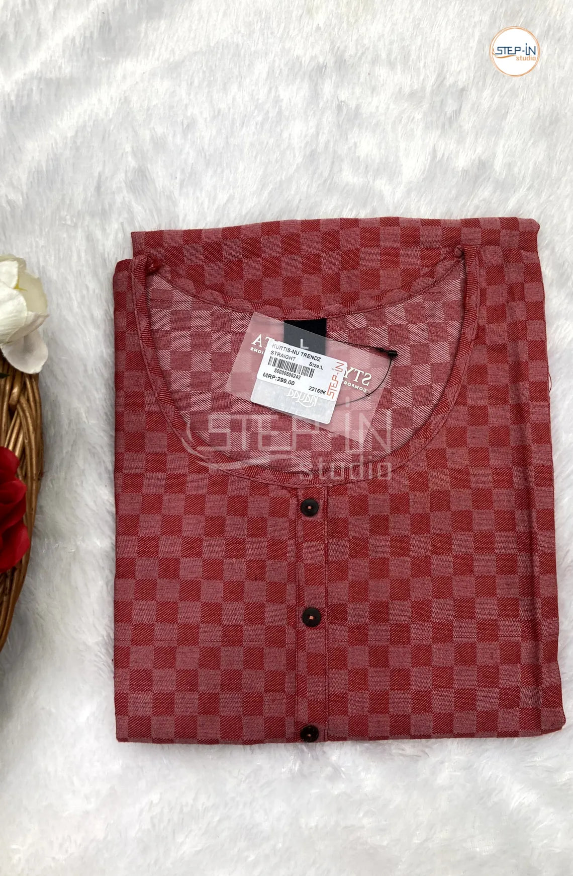 Pure Cotton Checked Top - Red & Light Red