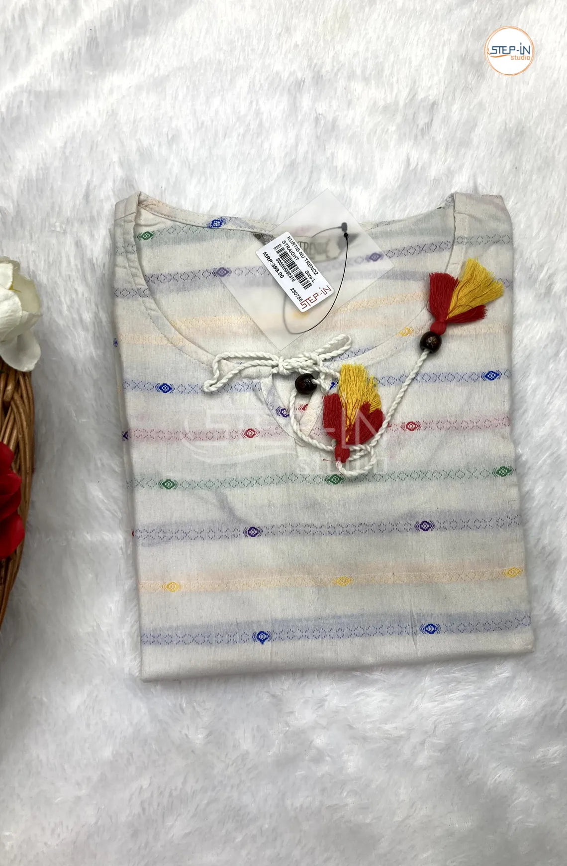 Pure Cotton Striped Top - Snow White