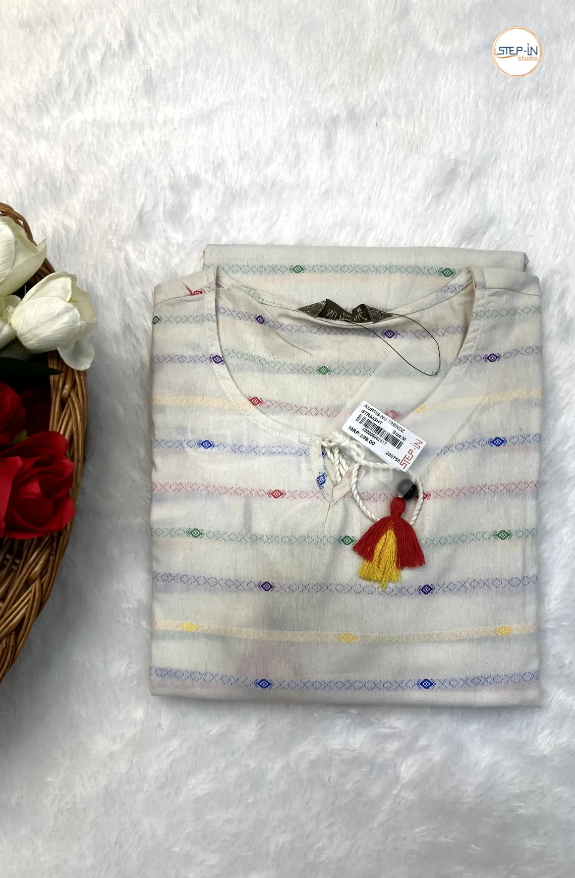 Pure Cotton Top Tie-Up Neck  - White