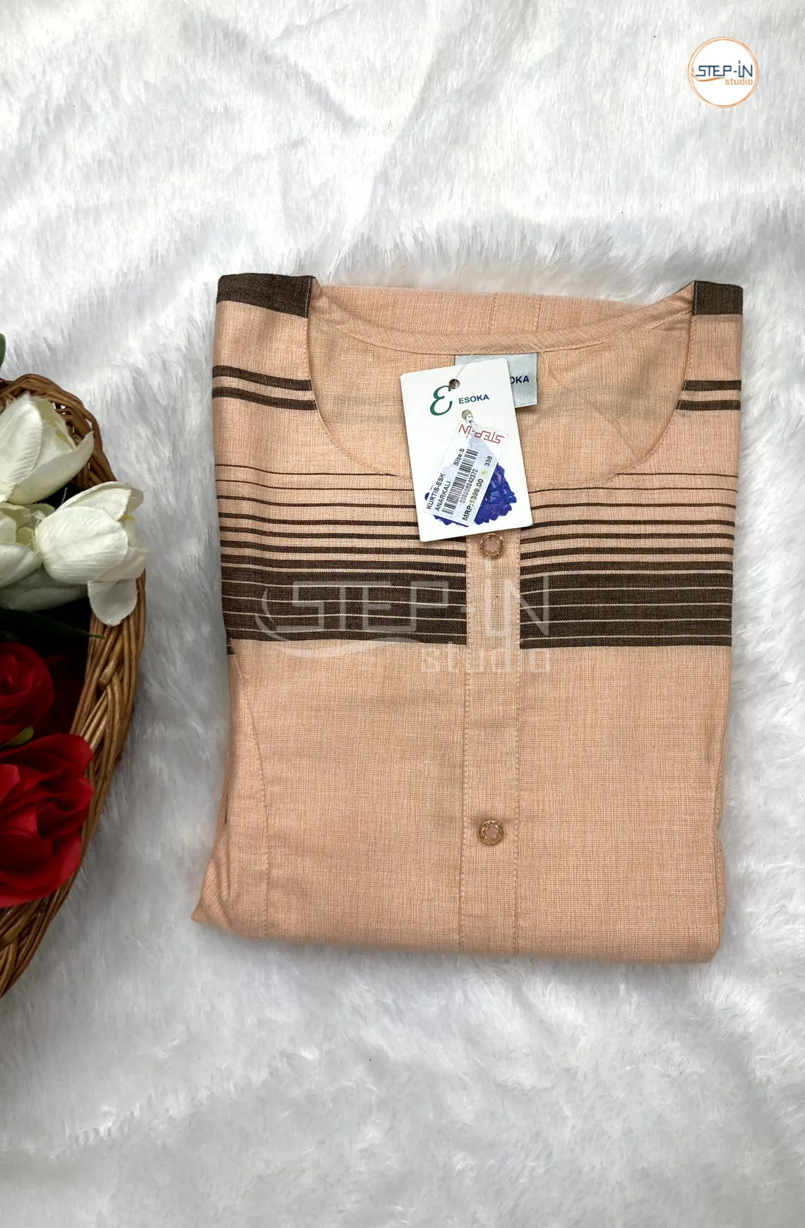 Pure Cotton striped Top - Peach