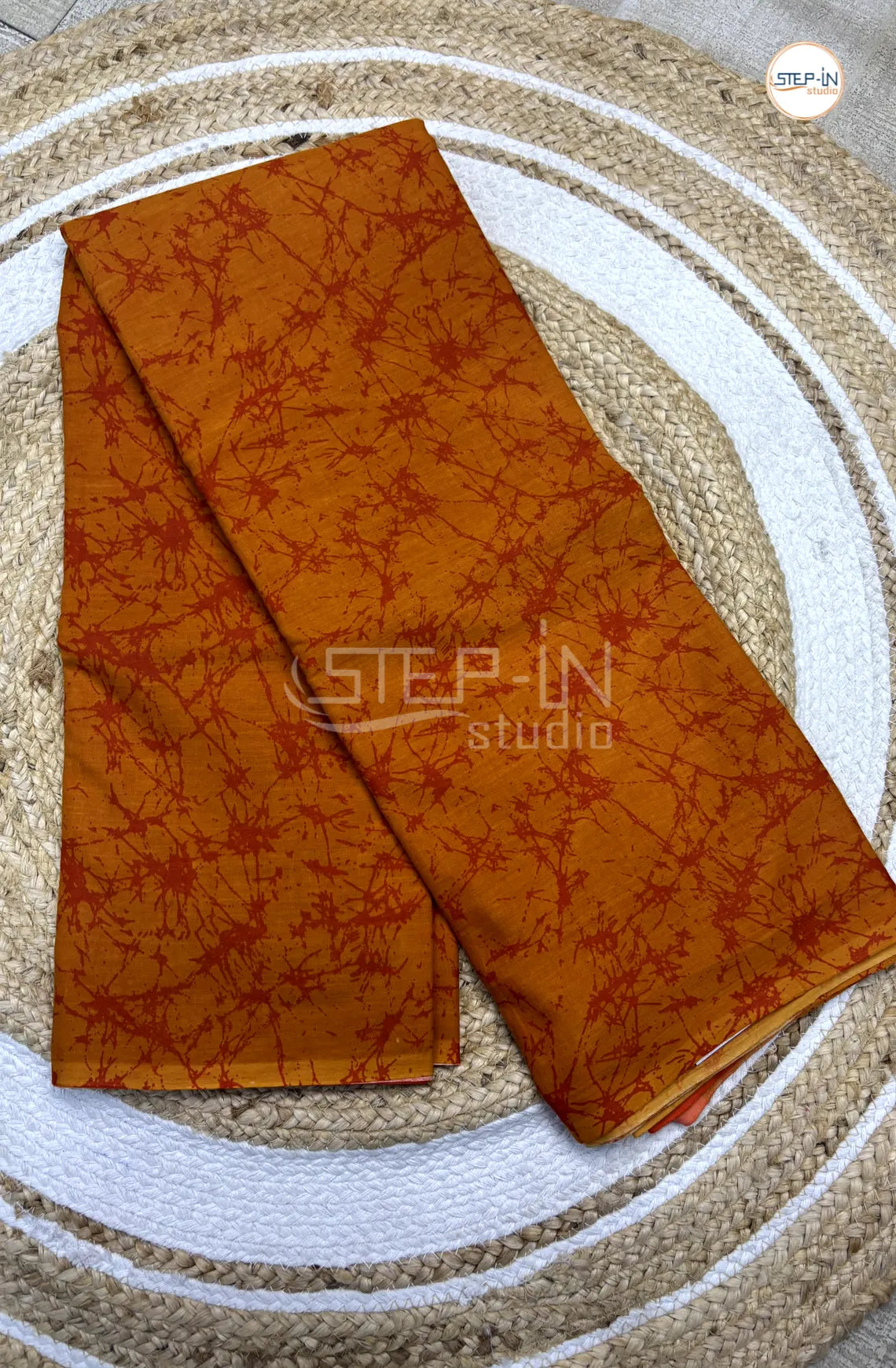 Pure Orange Color Soft Cotton Saree With Hand Batik Print