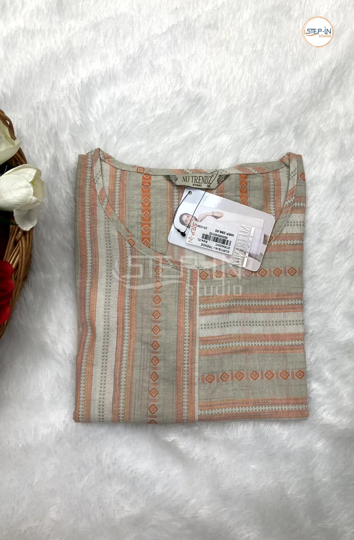 Pure Orange Striped Cotton Top - Milk White