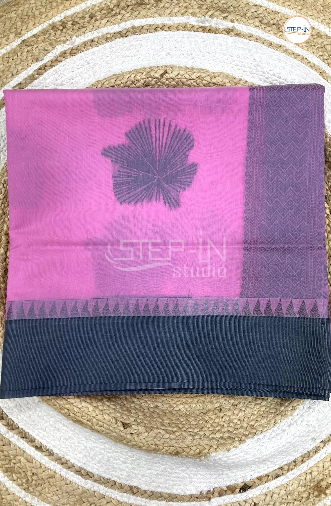 Pure Silk Cotton Saree With Elegant Silver Border - Pink & Grey