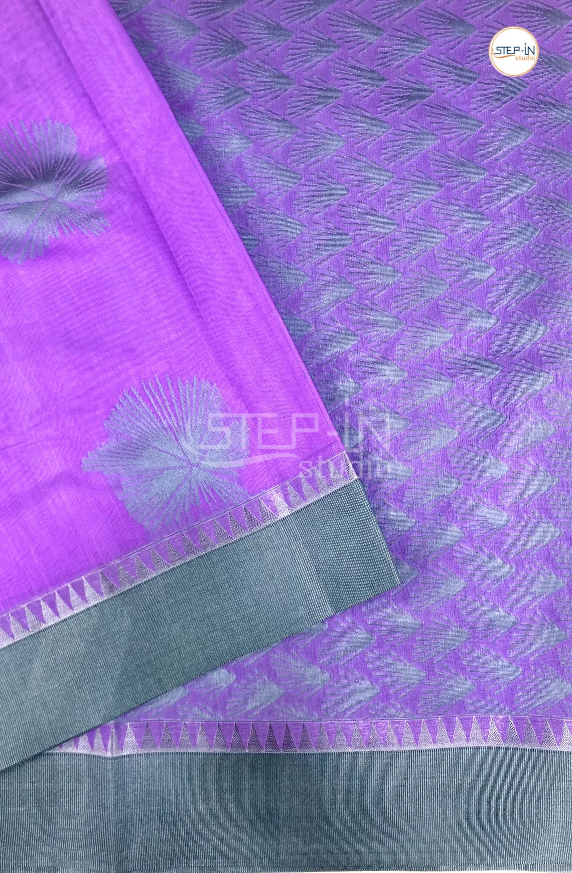 Pure Silk Cotton Saree With Elegant Silver Border - Purple & Grey