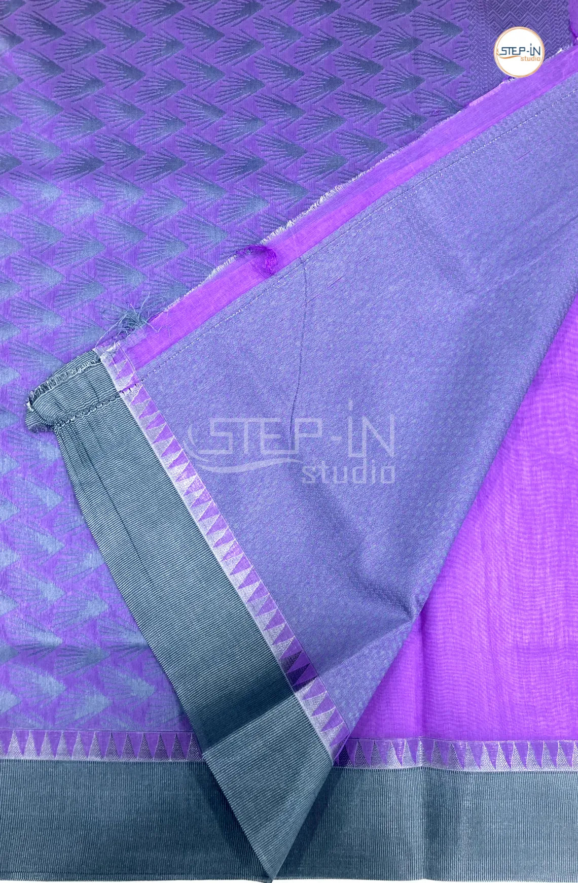 Pure Silk Cotton Saree With Elegant Silver Border - Purple & Grey