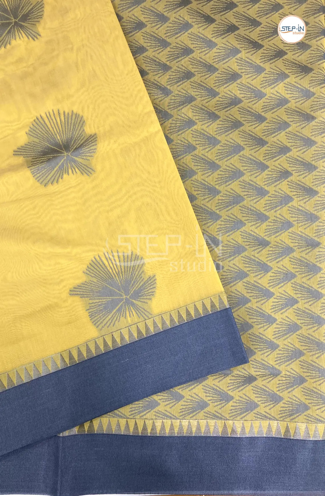 Pure Silk Cotton Saree With Elegant Silver Border - Yellow & Grey