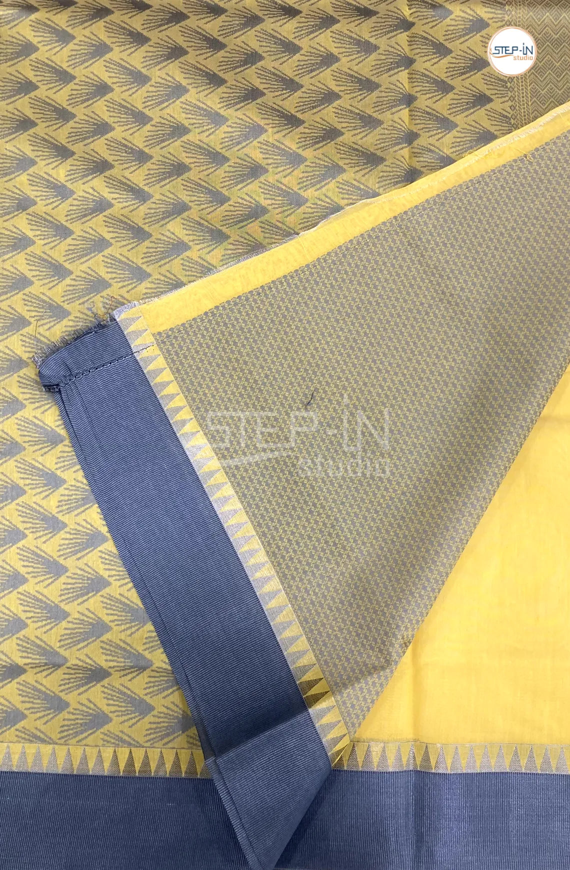 Pure Silk Cotton Saree With Elegant Silver Border - Yellow & Grey