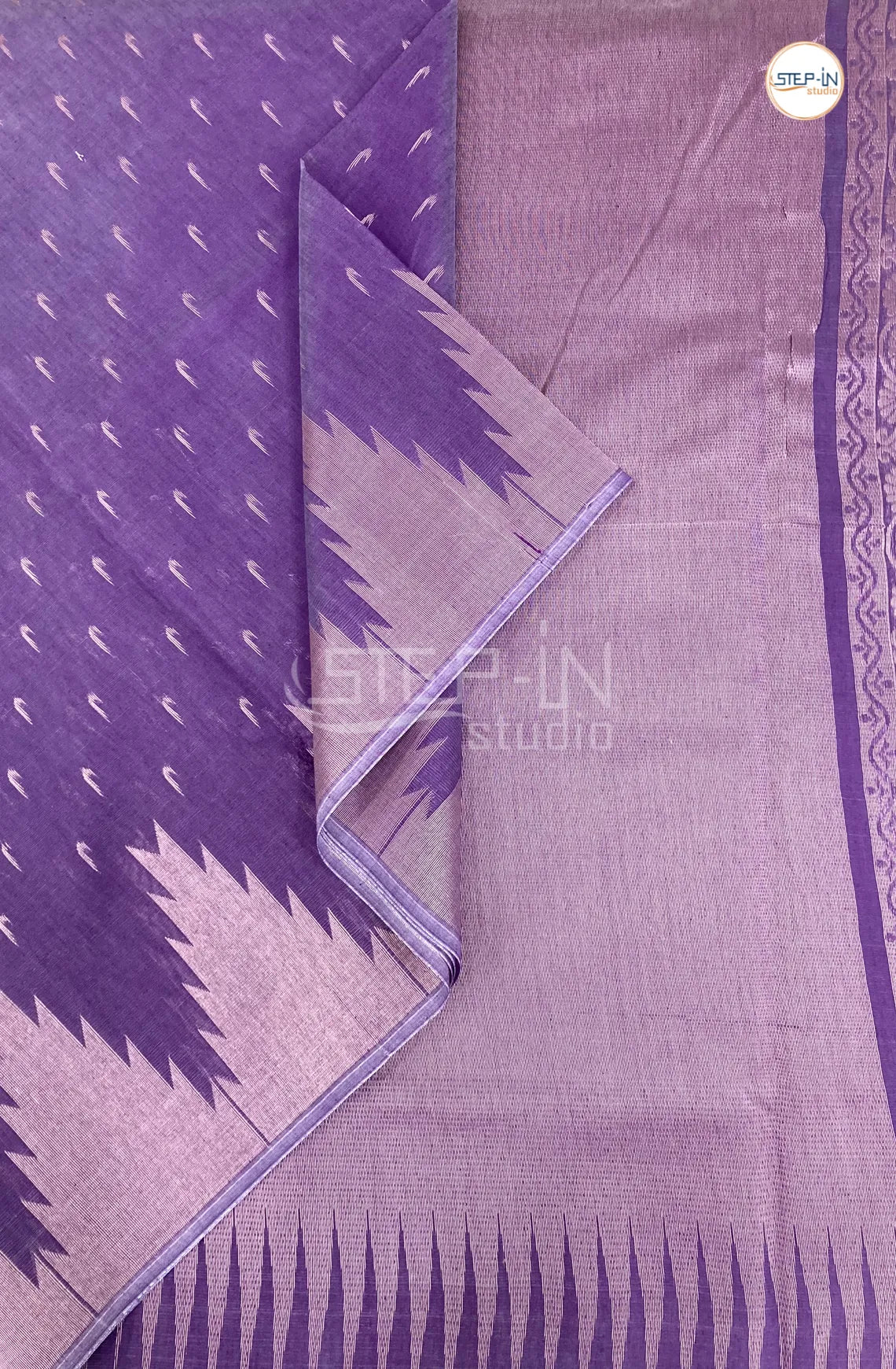 Pure Silk Cotton Saree With Elegant Temple Border - Lavender