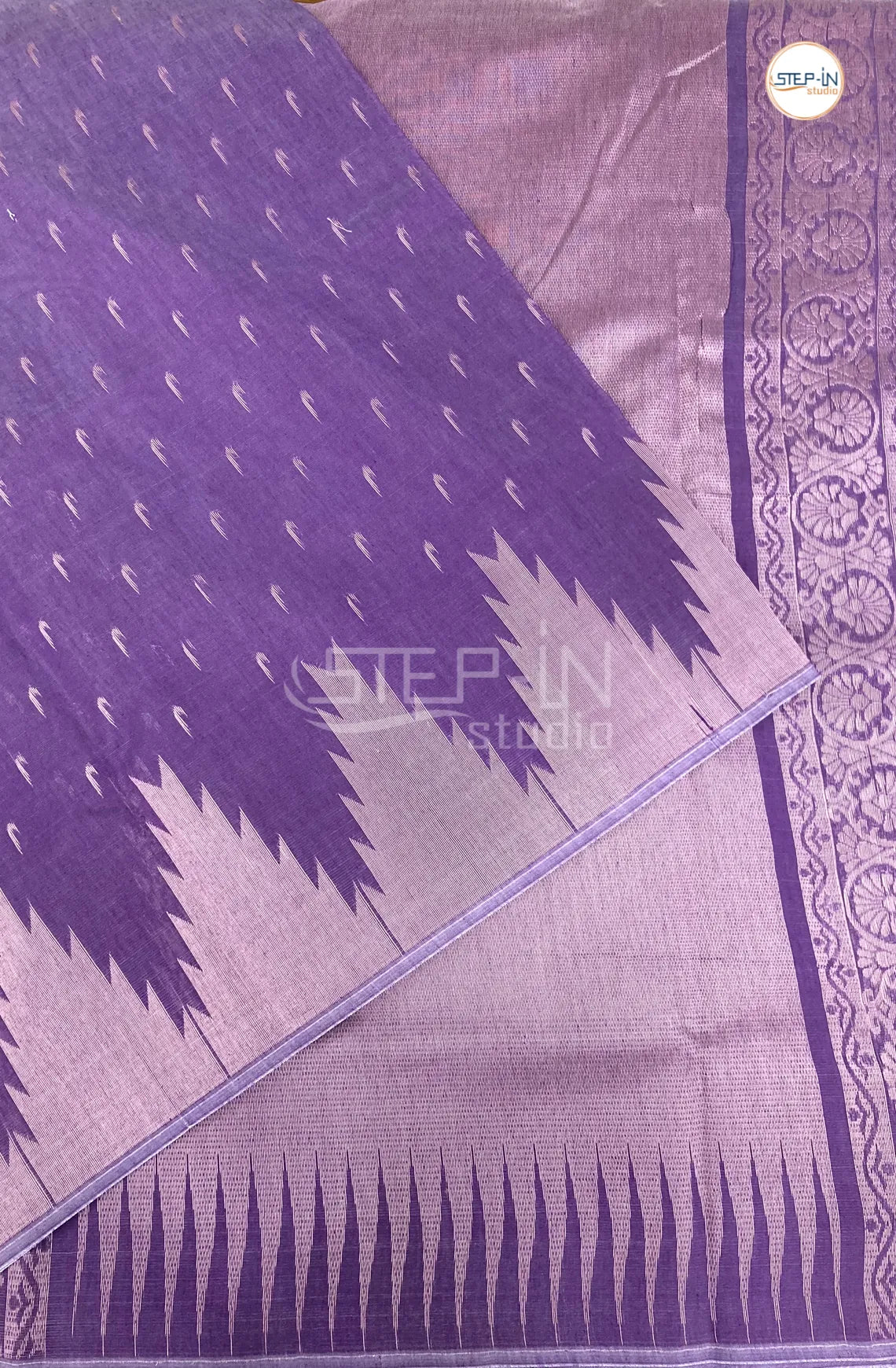 Pure Silk Cotton Saree With Elegant Temple Border - Lavender