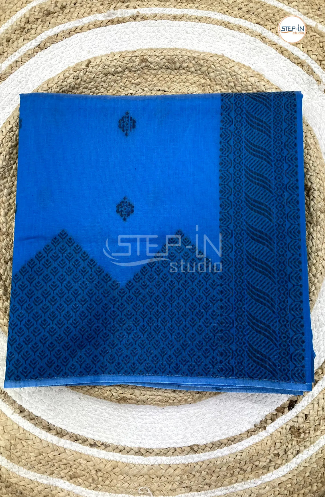 Pure Silk Cotton Saree With Geometric Floral Design Body - Sky Blue