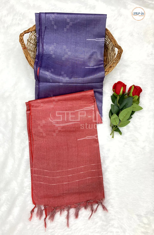 Purple & Red Ikat design Saree With Ikat Design Contrast Pallu & Blouse