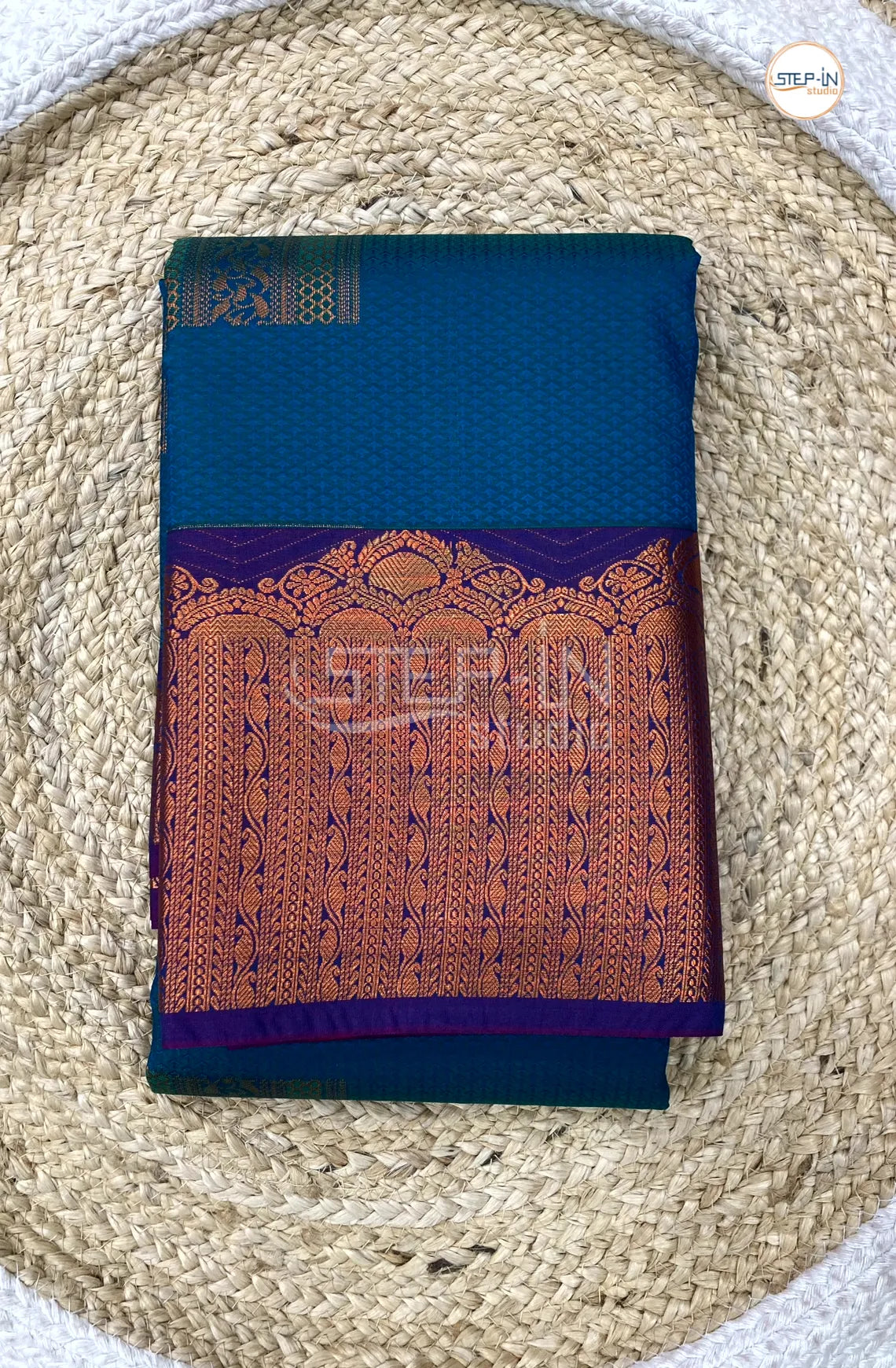 Semi Kanchi Silk Saree With Contrast Pallu and Zari Border - Blue & pink