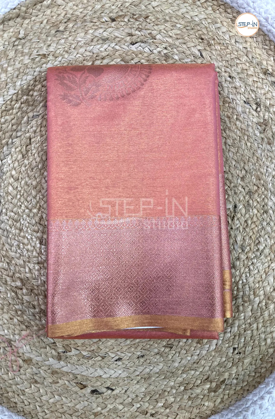 Semi Silk Saree With Self Blouse and Zari Border - Peach