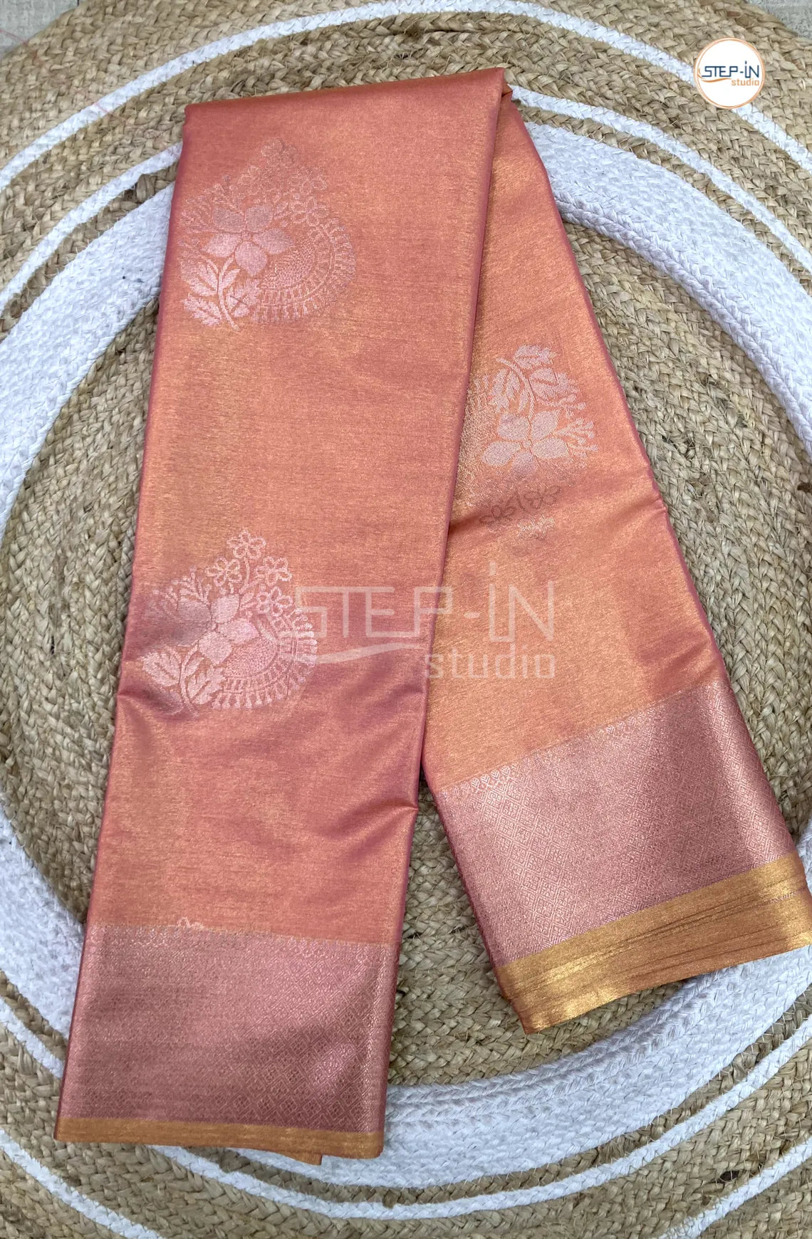 Semi Silk Saree With Self Blouse and Zari Border - Peach