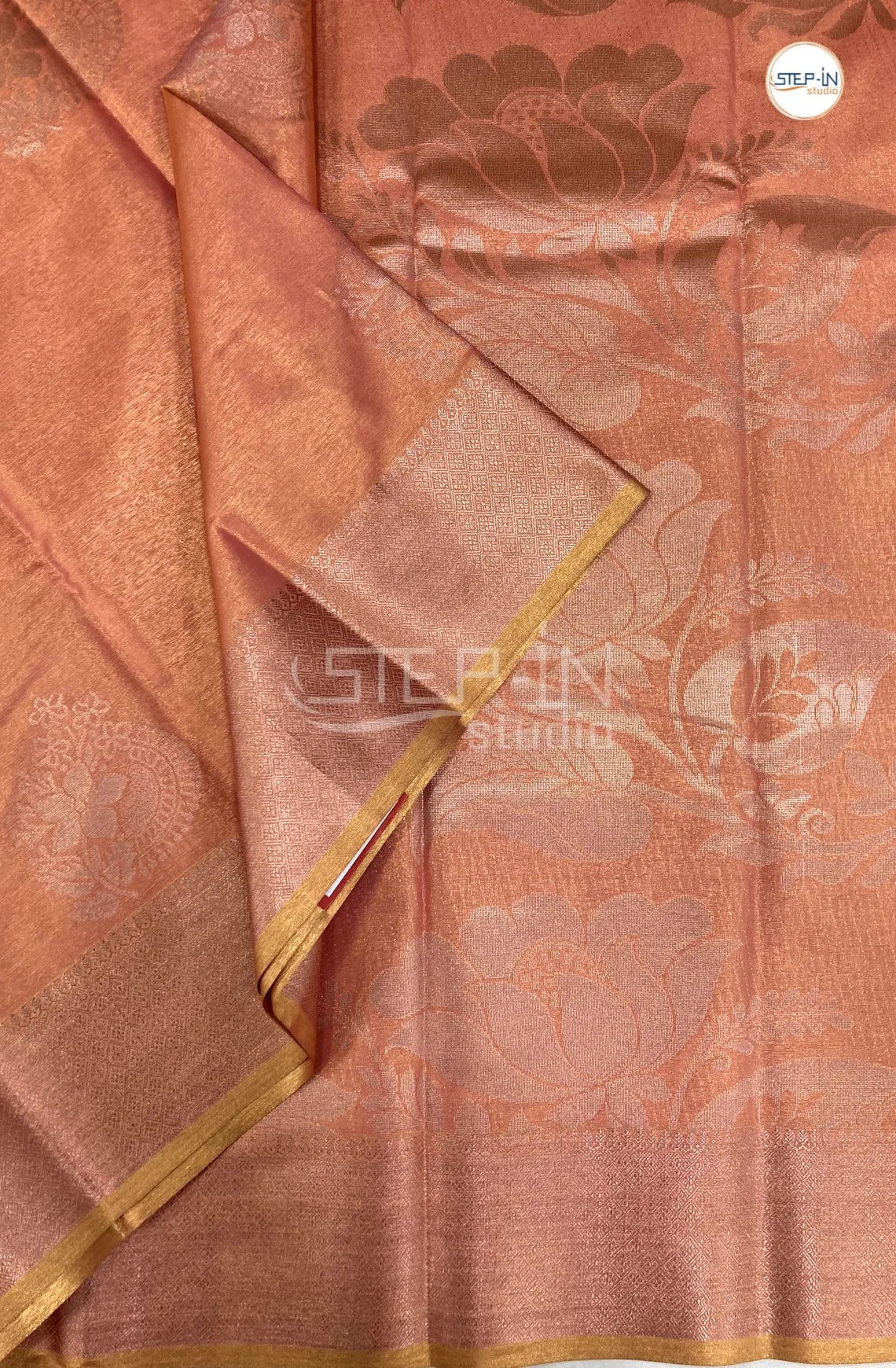 Semi Silk Saree With Self Blouse and Zari Border - Peach